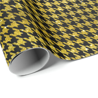 Papier Cadeau Classic Black and Gold Houndstooth Pattern