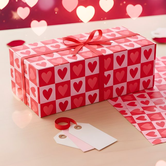 Papier Cadeau Classic Cherry Red Hearts Valentine Gift (Créateur téléchargé)