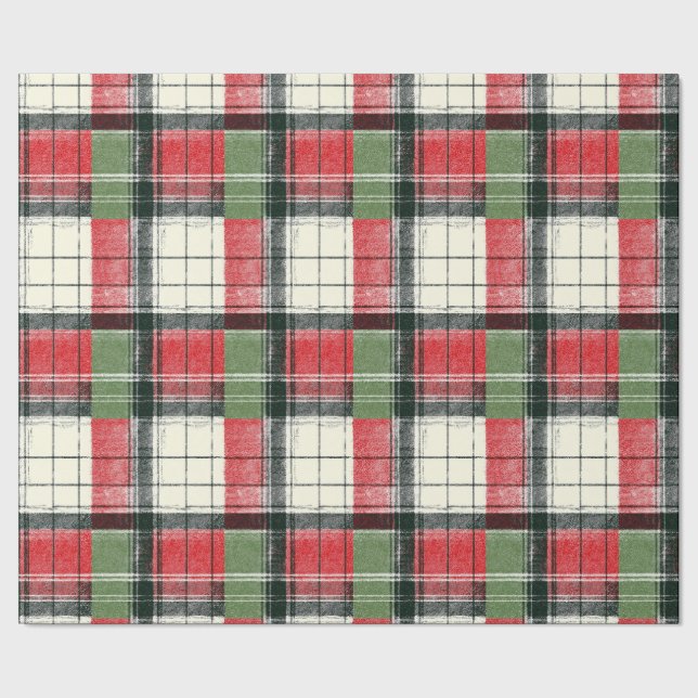 Papier Cadeau Classic distressed green and red plaid (Couture)