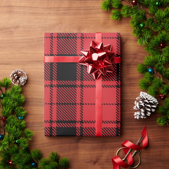 Papier Cadeau Classic Elegant Rouge et Noir Plaid Tartan Holiday (Cadeau de vacances)