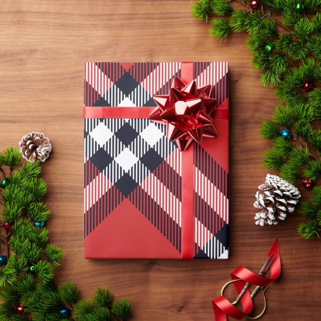 Papier Cadeau Classic et Elegant Red Plaid Holiday (Cadeau de vacances)