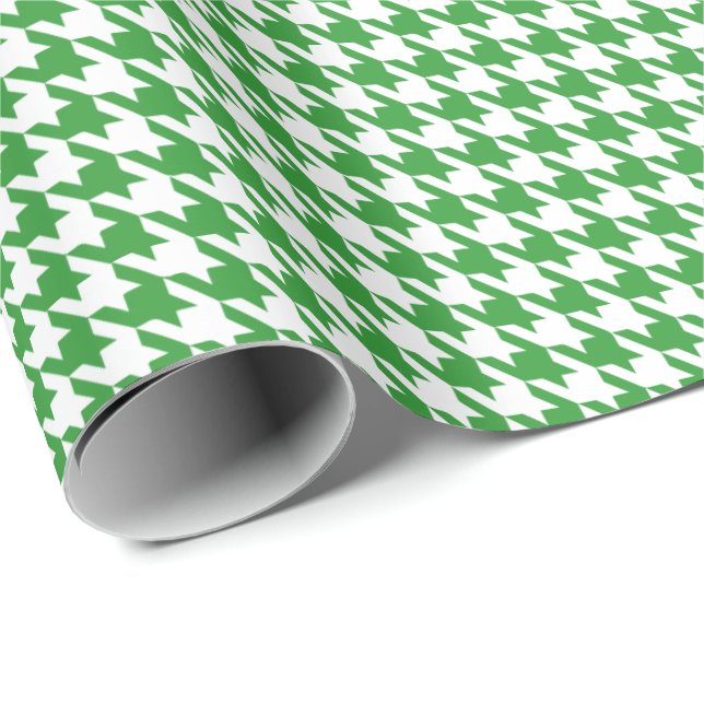 Papier Cadeau Classic Green and White Houndstooth Pattern  (Coin rond)