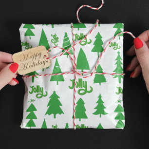 Papier Cadeau Classic Green Christmas Tree Jolly Motif de vacanc