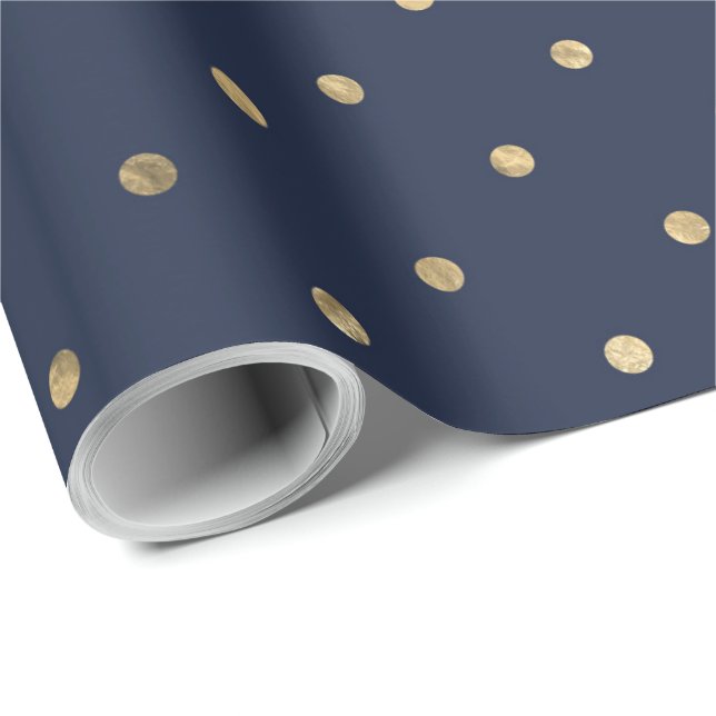 Papier Cadeau Classic Marine Bleu Pois or (Coin rond)