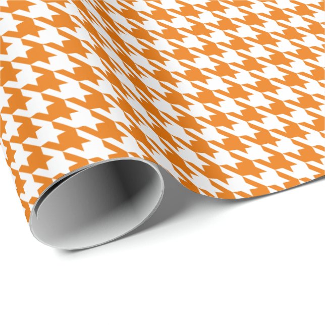 Papier Cadeau Classic Orange and White Houndstooth Pattern  (Coin rond)
