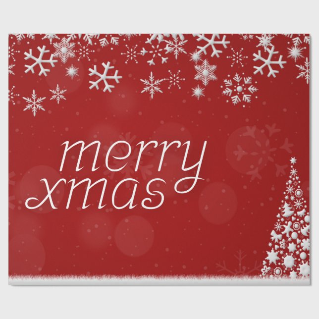Papier Cadeau Classic Red and White Festive Merry Christmas Wrap (Plat)