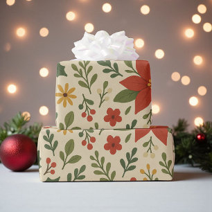 Papier Cadeau Classic Rouge Vert vacances motif floral
