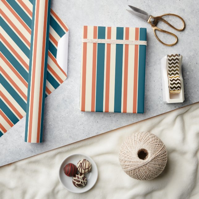 Papier Cadeau Classic Stripes Bleu et Orange Moderne (Artisanat)