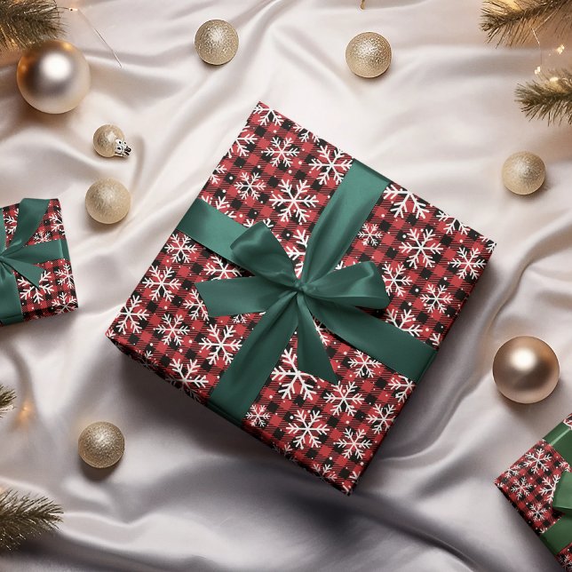 Papier Cadeau Classic Winter Buffalo Plaid Snowflake (Créateur téléchargé)