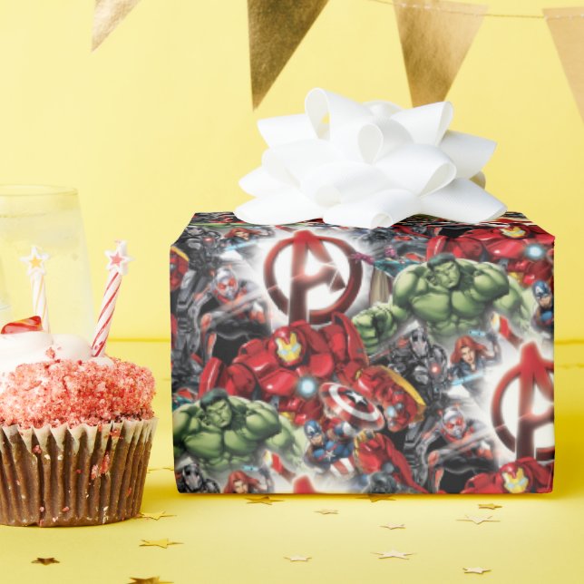 Papier Cadeau Classique Avengers | Groupe Avengers Logo Glown (Fête d'anniversaire)