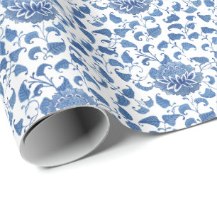 Papier Cadeau Classique Bleu Et Blanc Antique Chinoiserie Motif