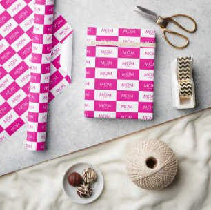Papier Cadeau Classique Caps Jour des Mères Rose Maman Établie