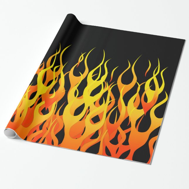 Papier Cadeau Classique emballant des flammes sur le noir solide (Déroulé)