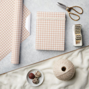 Papier Cadeau Classique Gingham Début d'Automne Abricot Chaud