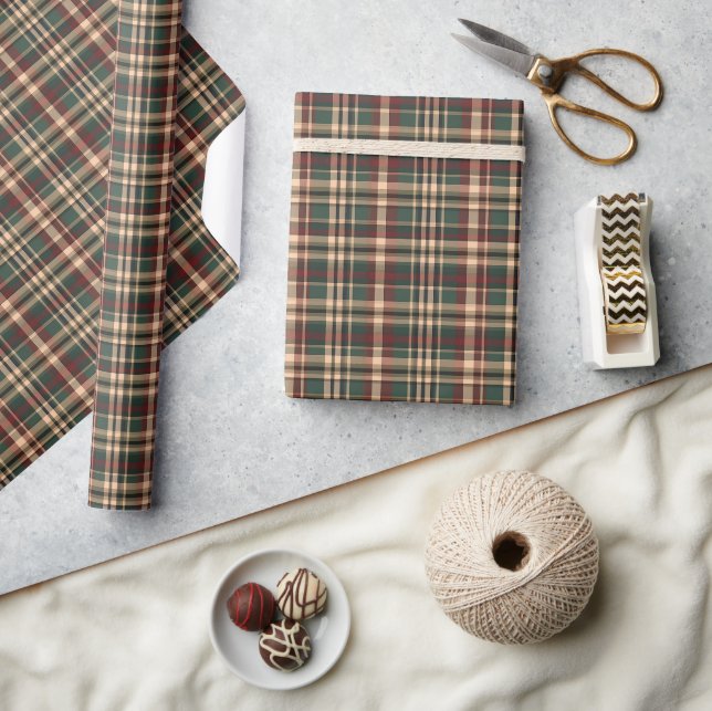 Papier Cadeau Classique millésime de Noël rouge et vert tartan (Artisanat)