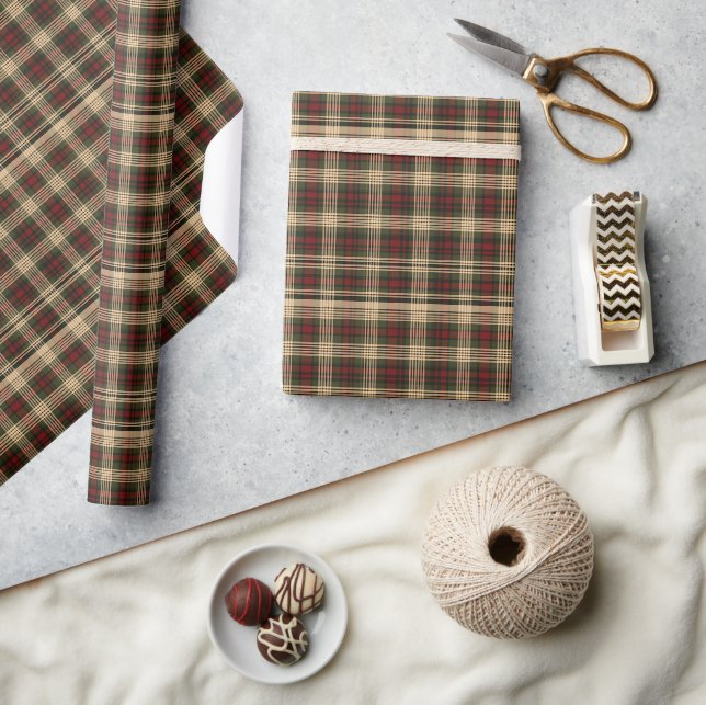 Papier Cadeau Classique millésime de Noël rouge et vert tartan (Artisanat)