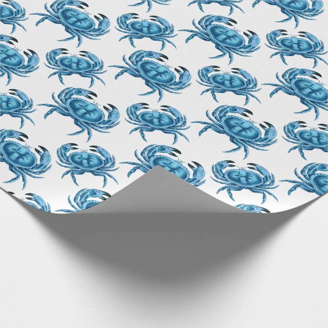 Papier Cadeau Classique Motif Bord de Mer Crabs Bleus (Coin)
