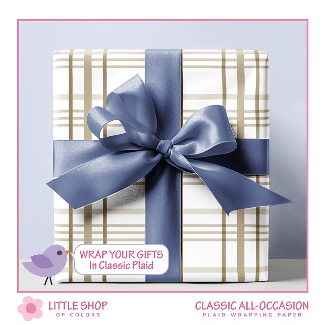 Papier Cadeau Classique Motif Plaid Beige (Créateur téléchargé)