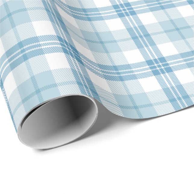 Papier Cadeau Classique Pastel Bleu et Tartan Blanc (Coin rond)