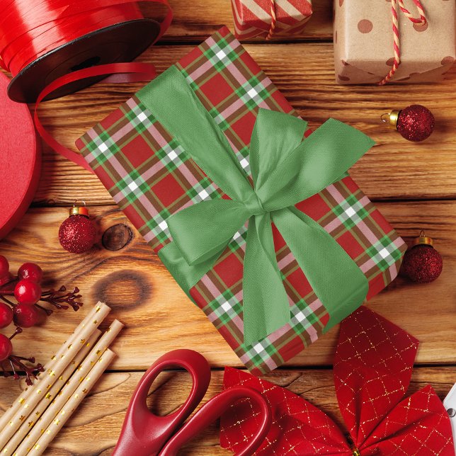 Papier Cadeau Classique Rouge foncé Vert blanc En vichy (Créateur téléchargé)