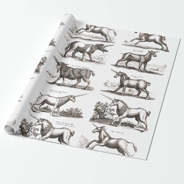Papier Cadeau Classique Unicorne Antique Mythique Magie Créature (Déroulé)