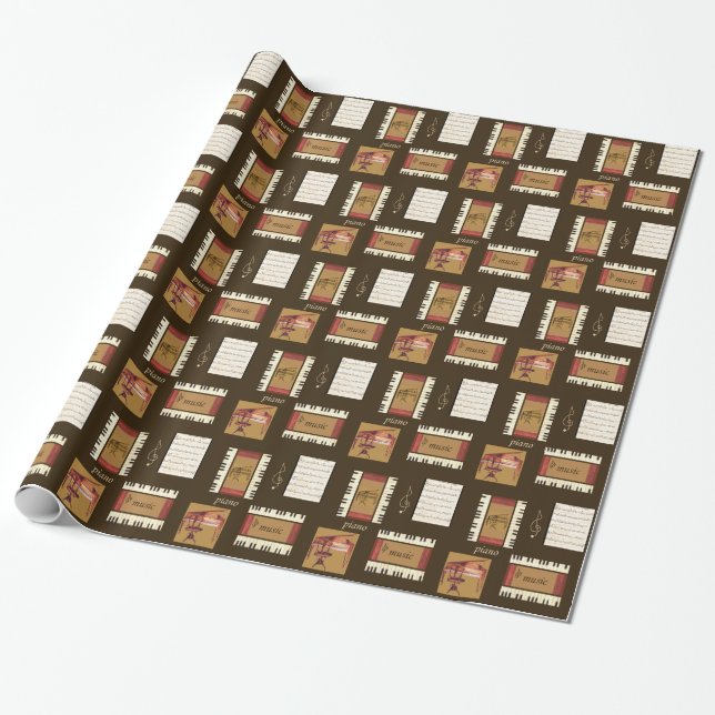 Papier Cadeau clavier piano feuille musique papier d'emballage (Déroulé)