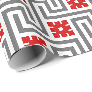 Papier Cadeau Clé de Deco, rouge, blanc grecs et gris/gris
