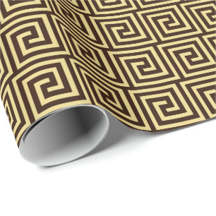 Papier Cadeau Clé grecque, brun chocolat et bronzage