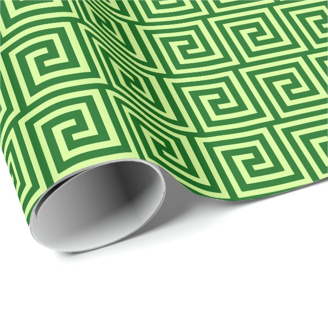 Papier Cadeau Clé grecque, vert vert et chaux (Coin rond)