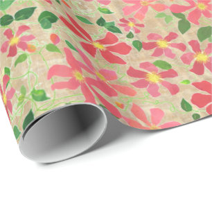 Papier Cadeau Clematis rose, rouge, Orange motif floral sur la f
