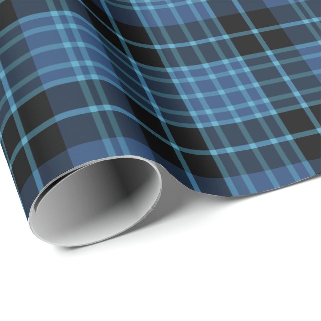 Papier Cadeau Clergé écossais Tartan bleu et noir plaid (Coin rond)