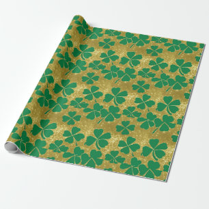 Papier Cadeau Clic St Patrick's Day Gold Verte Shamrock Clover