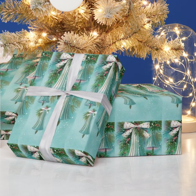 Papier Cadeau Cloches Bleues Modernes du milieu du siècle Ruban  (Vacances)