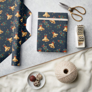 Papier Cadeau Cloches de Noël classiques Vintage avec Feuille Ho