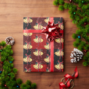 Papier Cadeau Cloches de Noël et flocons de neige sur Plaid
