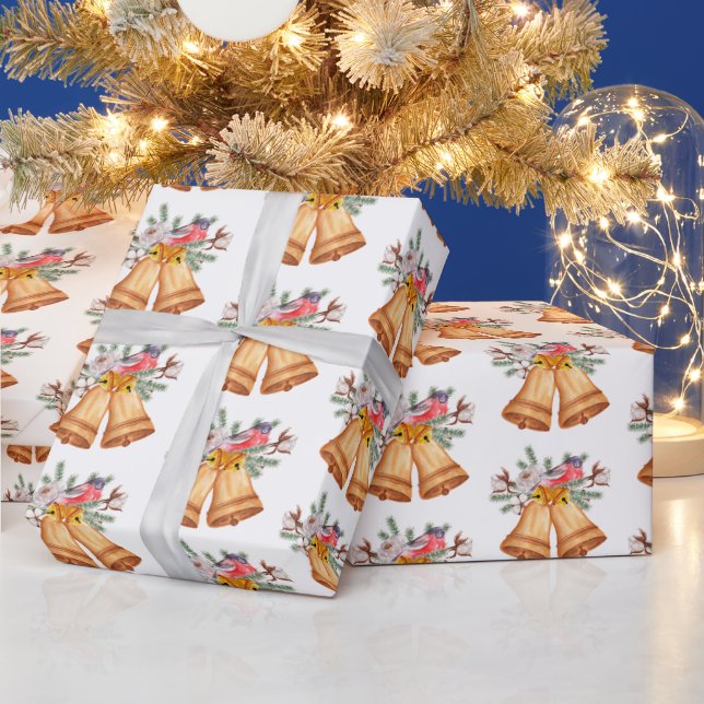 Papier Cadeau Cloches de Noël et oiseaux (Vacances)
