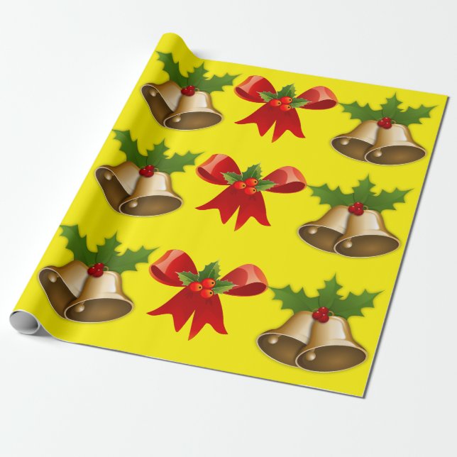 Papier Cadeau Cloches de Noël et papier d'enveloppement de ruban (Déroulé)