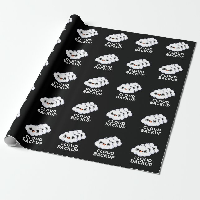 Papier Cadeau Cloud Backup Funky Computer Météo Pun Dark BG (Déroulé)