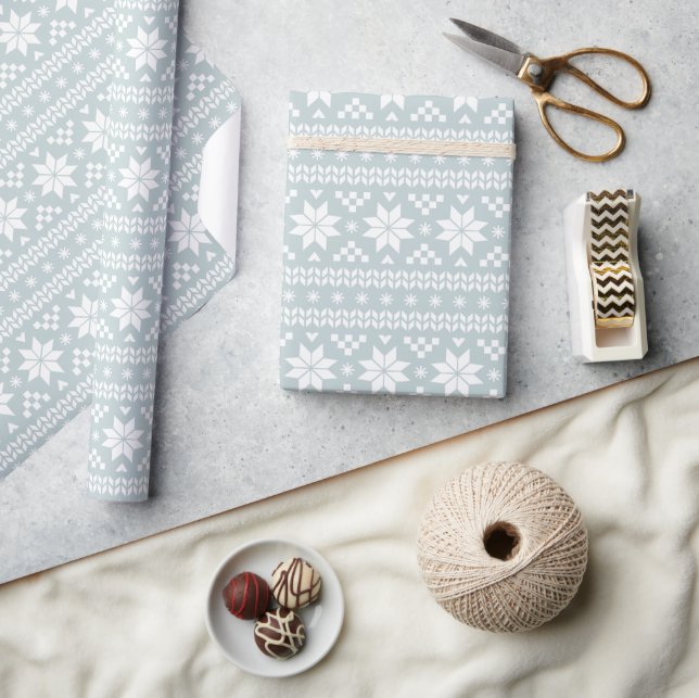 Papier Cadeau Cloud Blue Fair Isle Sweat de Noël Motif (Artisanat)