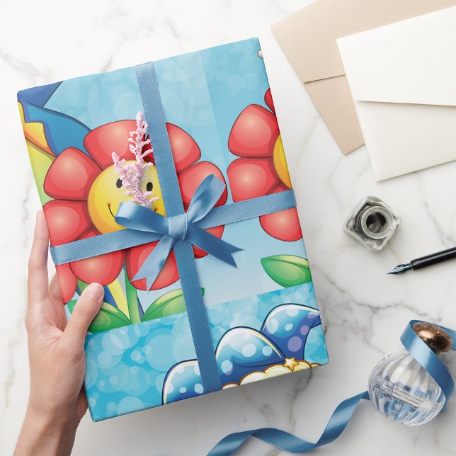 Papier Cadeau Clown Avec Fleurs Enveloppant Papier (Créateur téléchargé)