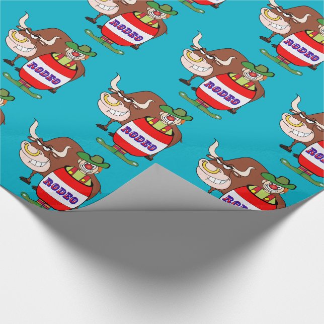 Papier Cadeau Clown occidental de rodéo dans le baril et Taureau (Coin)