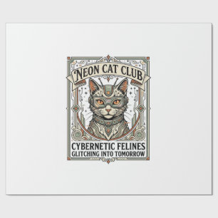 Papier Cadeau Club de chat néon Chat Cyberpunk Vintage Art vecto