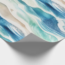 Coastal Ocean Waves Watercolor Wrapping Paper 