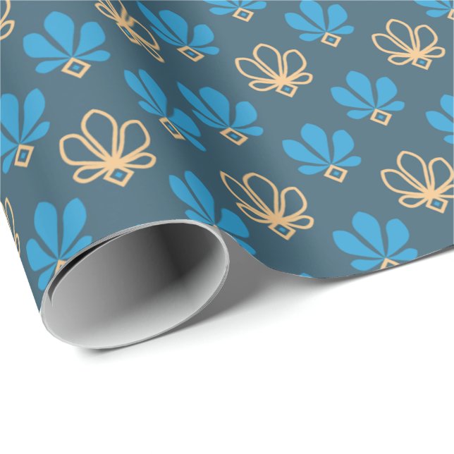 Papier cadeau Cobalt bleu et or fleur - Majestic (Coin rond)