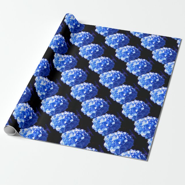 Papier Cadeau Cobalt bleu floral élégant bleu hydrangées (Déroulé)