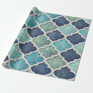 Papier Cadeau Cobalt et sarcelle quatrefeuille - Mosaïque médite