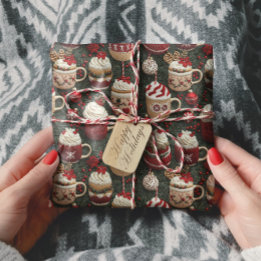 Papier Cadeau Coca chaud Noël Arbre Tasses Motif nuptié