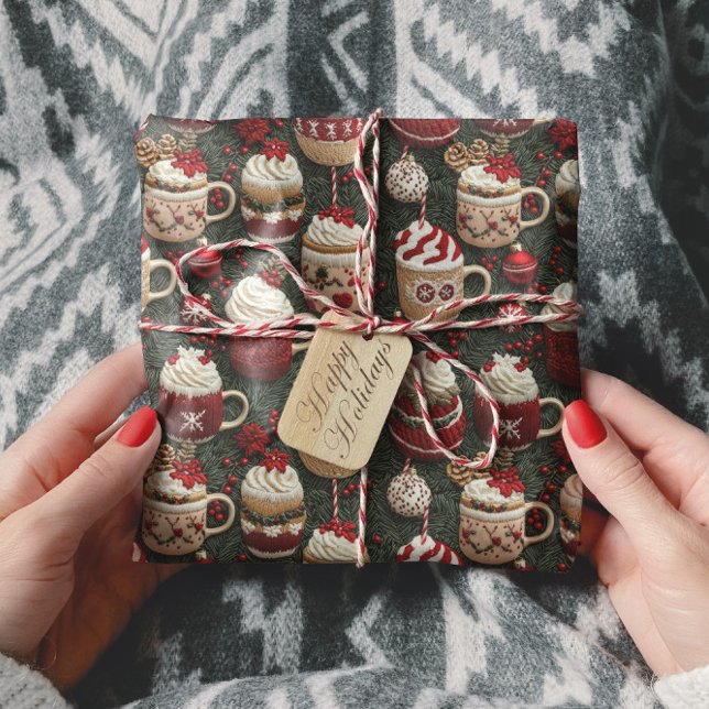 Papier Cadeau Coca chaud Noël Arbre Tasses Motif nuptié (Créateur téléchargé)