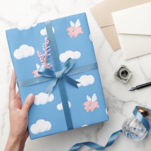 Papier Cadeau Cochon Volant Porcelet Mignon avec Motif d'Ailes