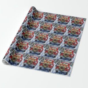 Papier Cadeau Cockapoo camion rouge de Noël vacances